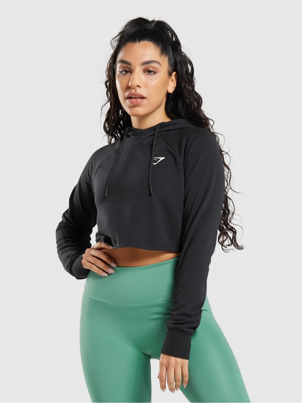 Gymshark Cropped Black White Shark Logo Hoodie Medium